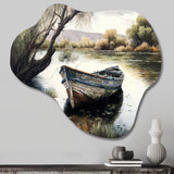 Fishing Boat In The River - Asymmetric Metal Wall Art