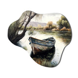 Fishing Boat In The River - Asymmetric Metal Wall Art