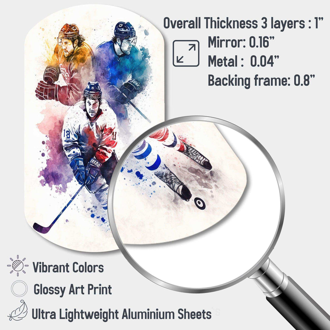 Three Hockey Players During Game I - Asymmetric Metal Wall Art