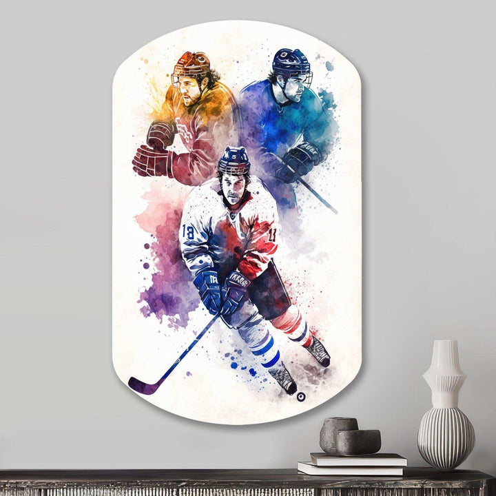 Three Hockey Players During Game I - Asymmetric Metal Wall Art