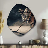 Spaceman Playing Hockey - Asymmetric Metal Wall Art