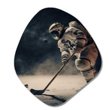 Spaceman Playing Hockey - Asymmetric Metal Wall Art