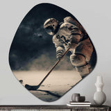 Spaceman Playing Hockey - Asymmetric Metal Wall Art