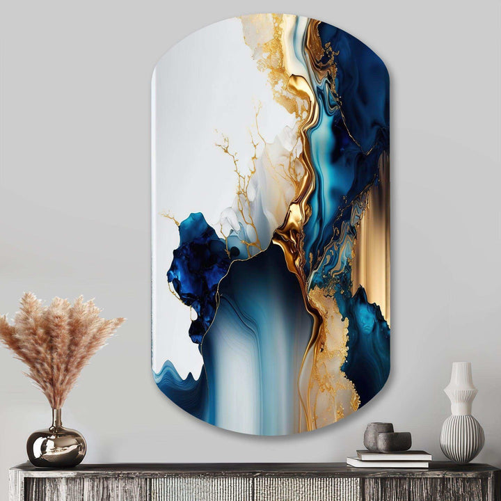 Abstract Geode Gold And Blue Marble I - Asymmetric Metal Wall Art