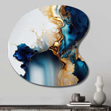 Abstract Geode Gold And Blue Marble I - Asymmetric Metal Wall Art