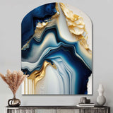 Abstract Geode Gold And Blue Marble II - Asymmetric Metal Wall Art