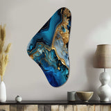 Abstract Geode Gold And Blue Marble IV - Asymmetric Metal Wall Art