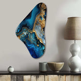 Abstract Geode Gold And Blue Marble IV - Asymmetric Metal Wall Art