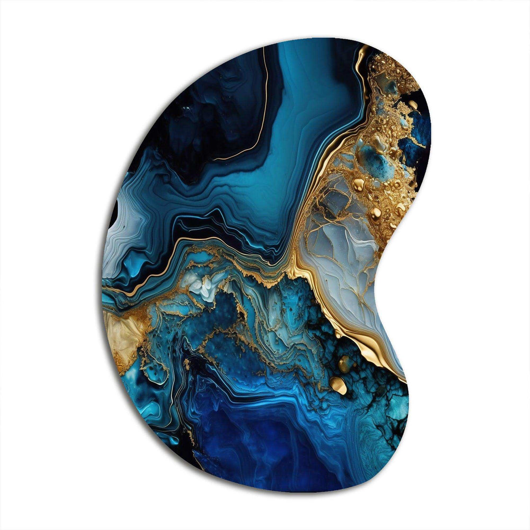 Abstract Geode Gold And Blue Marble IV - Asymmetric Metal Wall Art