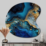 Abstract Geode Gold And Blue Marble IV - Asymmetric Metal Wall Art