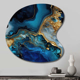 Abstract Geode Gold And Blue Marble IV - Asymmetric Metal Wall Art