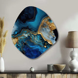 Abstract Geode Gold And Blue Marble IV - Asymmetric Metal Wall Art