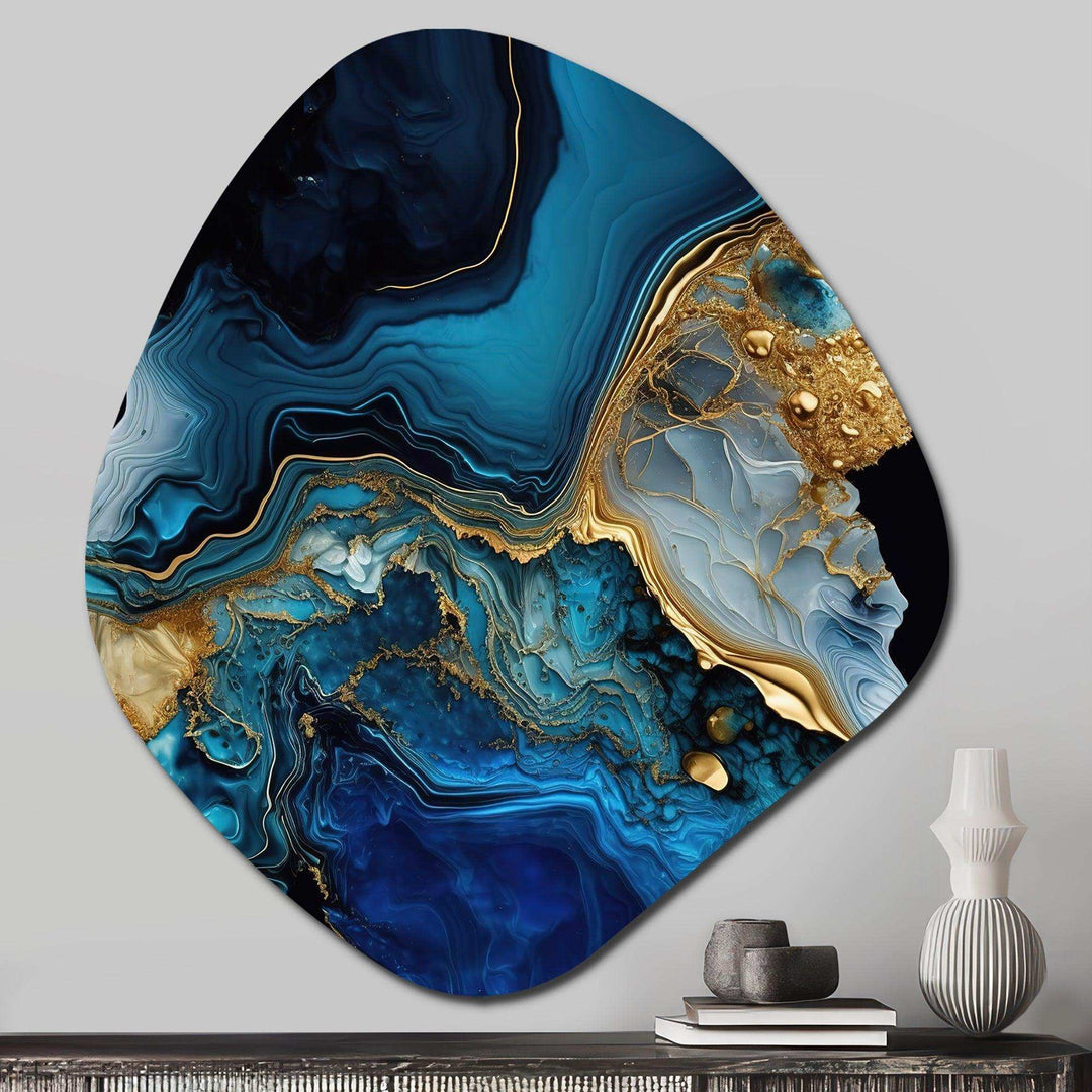 Abstract Geode Gold And Blue Marble IV - Asymmetric Metal Wall Art