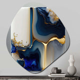 Abstract Geode Gold And Blue Marble Shape I - Asymmetric Metal Wall Art