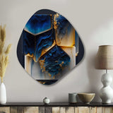 Abstract Geode Gold And Blue Marble Shape II - Asymmetric Metal Wall Art