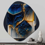 Abstract Geode Gold And Blue Marble Shape II - Asymmetric Metal Wall Art