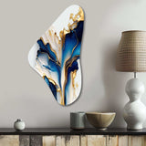 Abstract Geode Gold And Blue Marble Shape III - Asymmetric Metal Wall Art