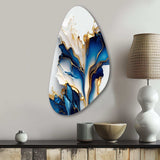 Abstract Geode Gold And Blue Marble Shape III - Asymmetric Metal Wall Art