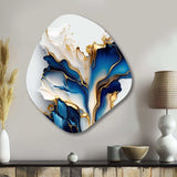 Abstract Geode Gold And Blue Marble Shape III - Asymmetric Metal Wall Art