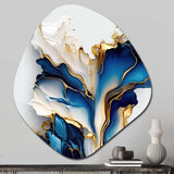 Abstract Geode Gold And Blue Marble Shape III - Asymmetric Metal Wall Art