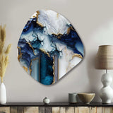 Abstract Geode White And Blue Marble I - Asymmetric Metal Wall Art