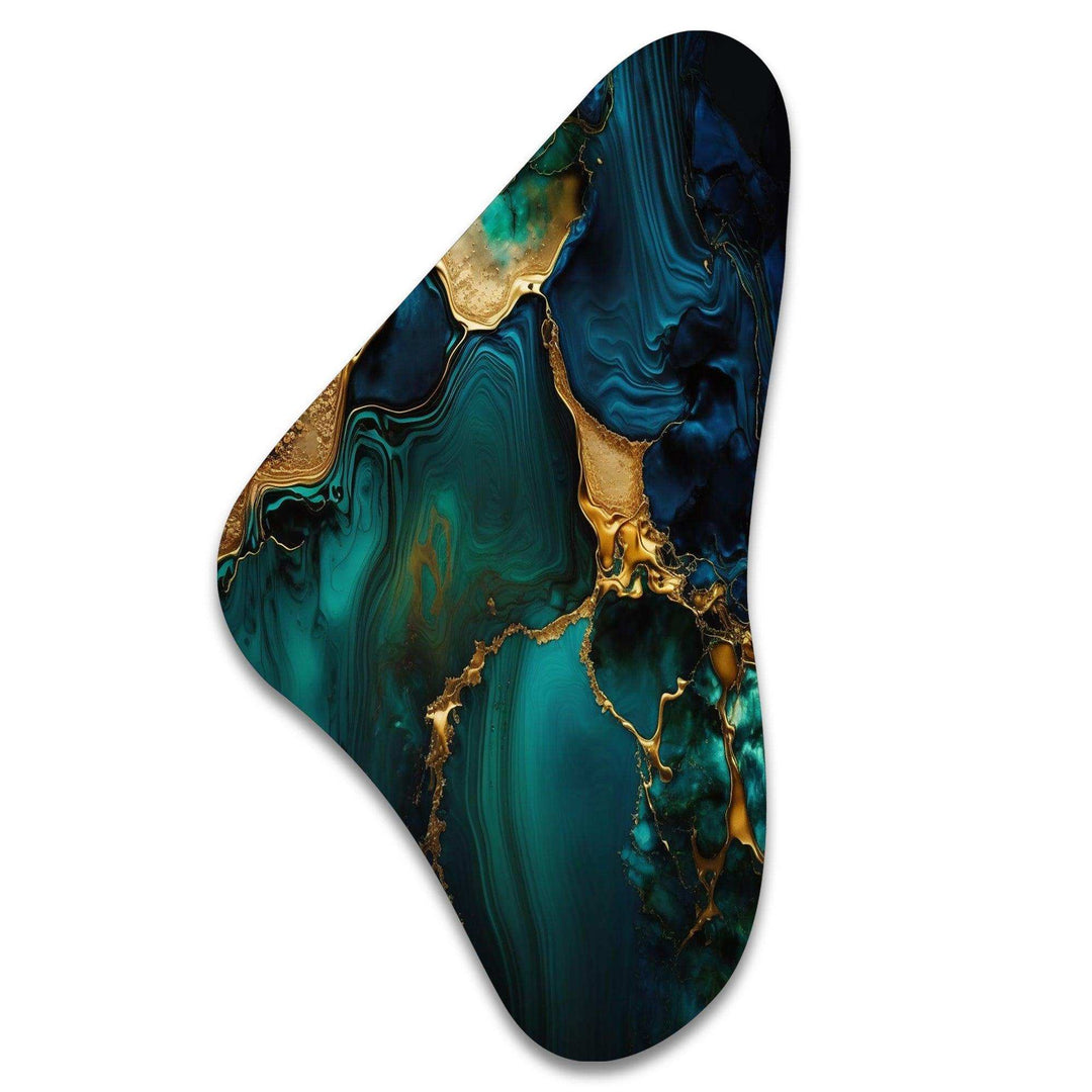 Abstract Geode Marble Green And Gold - Asymmetric Metal Wall Art
