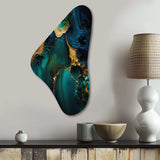 Abstract Geode Marble Green And Gold - Asymmetric Metal Wall Art