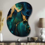 Abstract Geode Marble Green And Gold - Asymmetric Metal Wall Art