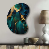 Abstract Geode Marble Green And Gold - Asymmetric Metal Wall Art