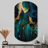 Abstract Geode Marble Green And Gold - Asymmetric Metal Wall Art