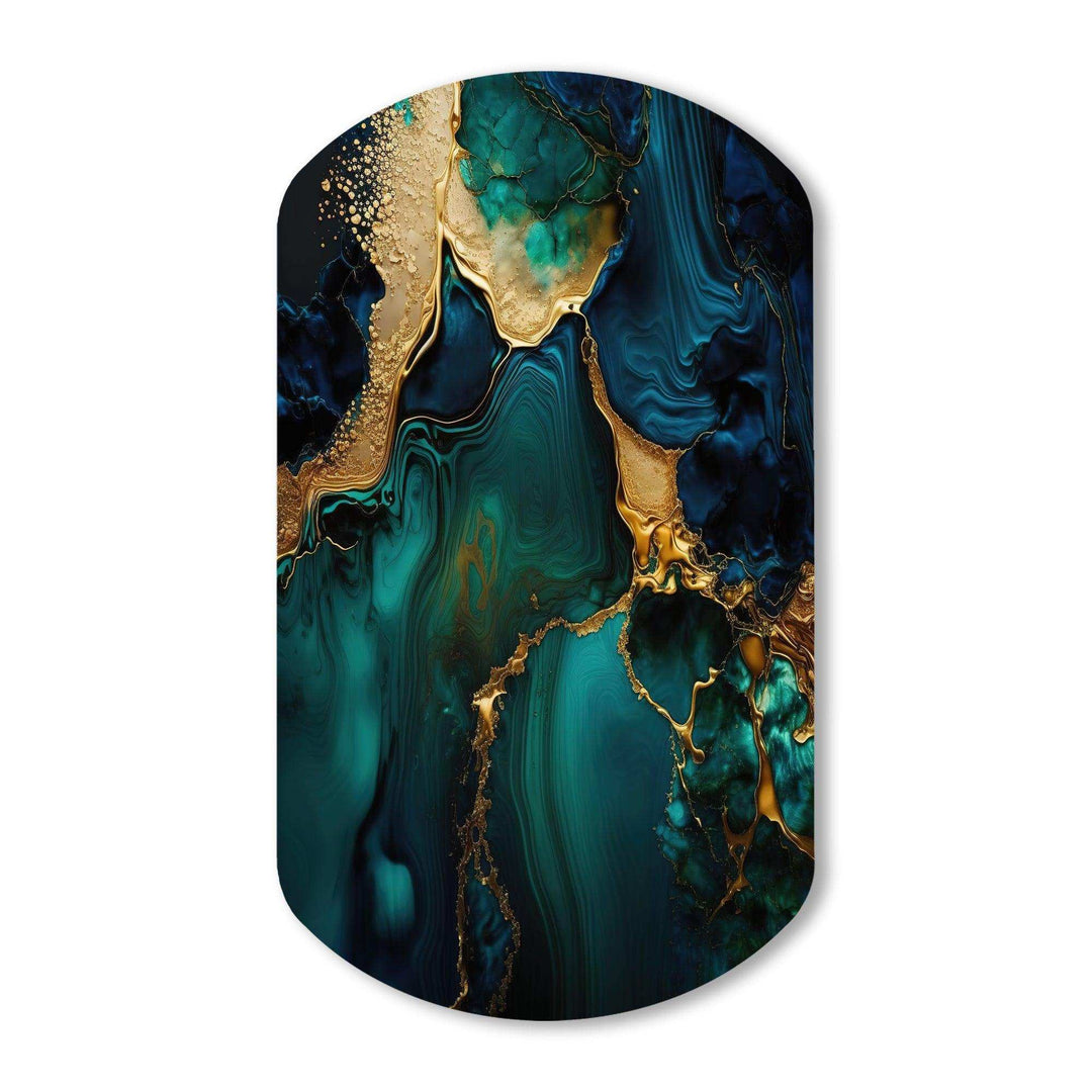 Abstract Geode Marble Green And Gold - Asymmetric Metal Wall Art