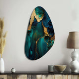 Abstract Geode Marble Green And Gold - Asymmetric Metal Wall Art