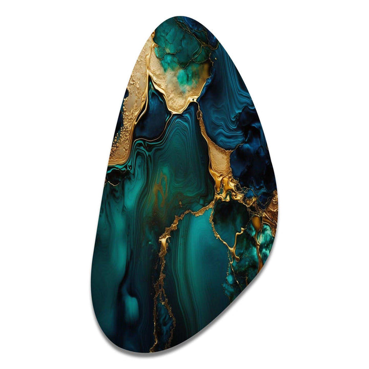 Abstract Geode Marble Green And Gold - Asymmetric Metal Wall Art