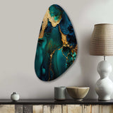 Abstract Geode Marble Green And Gold - Asymmetric Metal Wall Art