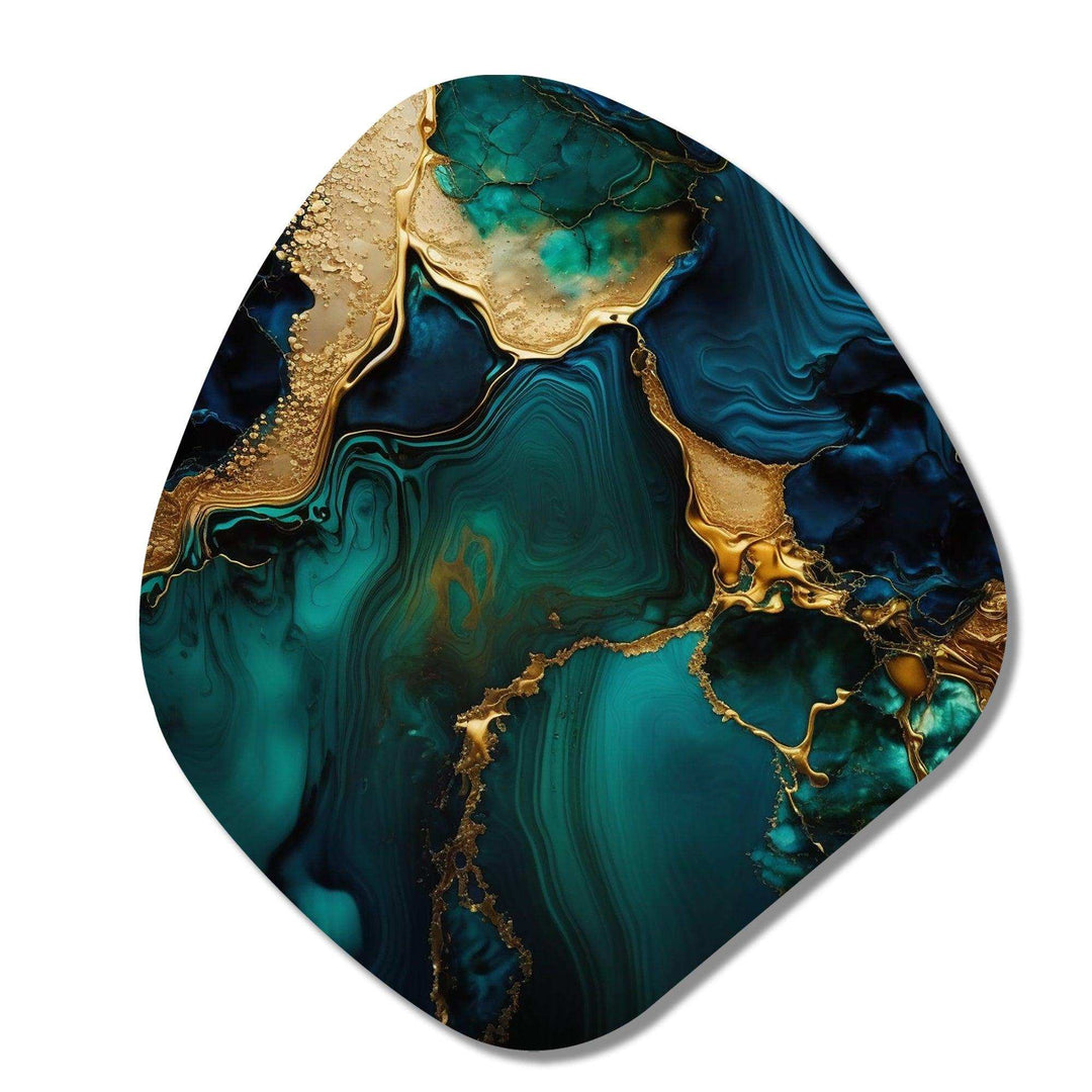 Abstract Geode Marble Green And Gold - Asymmetric Metal Wall Art
