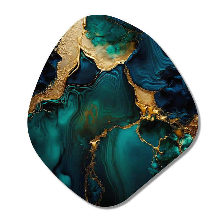 Abstract Geode Marble Green And Gold - Asymmetric Metal Wall Art