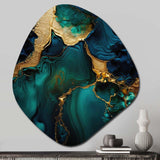 Abstract Geode Marble Green And Gold - Asymmetric Metal Wall Art