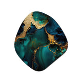 Abstract Geode Marble Green And Gold - Asymmetric Metal Wall Art