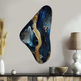 Abstract Geode Gold And Blue Marble V - Asymmetric Metal Wall Art