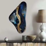 Abstract Geode Gold And Blue Marble V - Asymmetric Metal Wall Art