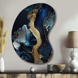 Abstract Geode Gold And Blue Marble V - Asymmetric Metal Wall Art