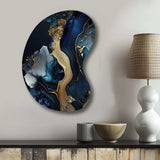 Abstract Geode Gold And Blue Marble V - Asymmetric Metal Wall Art