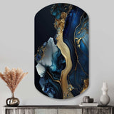 Abstract Geode Gold And Blue Marble V - Asymmetric Metal Wall Art