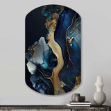 Abstract Geode Gold And Blue Marble V - Asymmetric Metal Wall Art