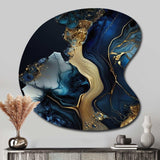 Abstract Geode Gold And Blue Marble V - Asymmetric Metal Wall Art