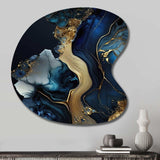 Abstract Geode Gold And Blue Marble V - Asymmetric Metal Wall Art