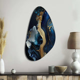 Abstract Geode Gold And Blue Marble V - Asymmetric Metal Wall Art