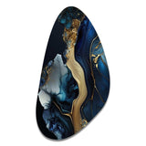 Abstract Geode Gold And Blue Marble V - Asymmetric Metal Wall Art