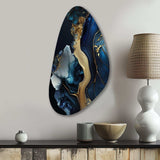 Abstract Geode Gold And Blue Marble V - Asymmetric Metal Wall Art