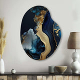 Abstract Geode Gold And Blue Marble V - Asymmetric Metal Wall Art